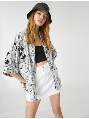 Koton Kısa Kollu Gömlek Viskoz Rahat Kesim Baskılı