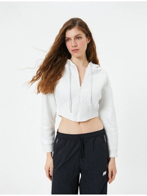Koton Crop Kapşonlu Sweatshirt Fermuarlı Korse Detaylı