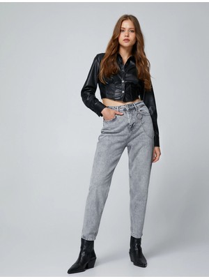 Koton Yüksek Bel Kot Pantolon Hafif Dar Paça - Mom Jeans