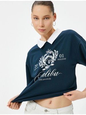 Koton Gömlek Yaka Tişört Kısa Kollu Baskılı Pamuklu