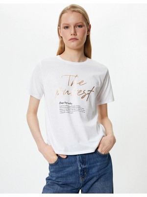 Koton 4Sak50065Ek 000 Beyaz Kadın Jersey Kısa Kollu T-Shırt