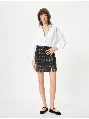 Koton Mini Tüvit Etek Yırtmaç Detaylı Yüksek Bel