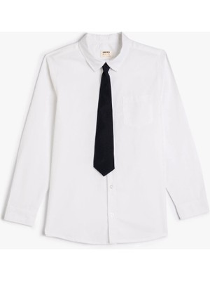 Koton Erkek Çocuk Klasik Yaka Uzun Kollu Pamuklu Gömlek Kravat Detaylı Beyaz Renk