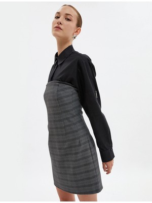 Koton Mini Straplez Elbise Yakası Deri Görünüm Detaylı