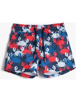 Koton Deniz Şortu Beli Bağlamalı Yengeç Baskılı File Astarlı