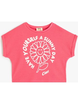 Koton Crop Tişört Kısa Kollu Bisiklet Yaka Çiçek Baskılı Pamuklu