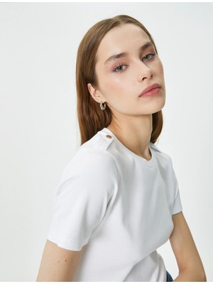 Koton Fitilli T-Shirt Slim Fit Bisiklet Yaka Apolet Detaylı