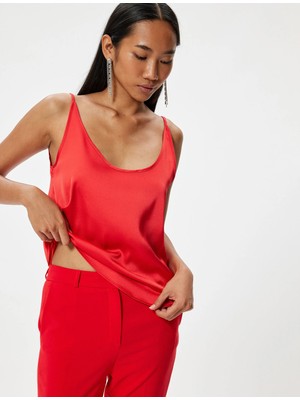 Koton Saten Bluz Kolsuz U Yaka Slim Fit