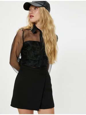 Koton Tül Gömlek Uzun Kollu Klasik Yaka Düğmeli