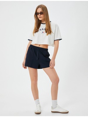 Koton Nervürlü Mini Şort Cepli Beli Bağlamalı Krep Kumaş