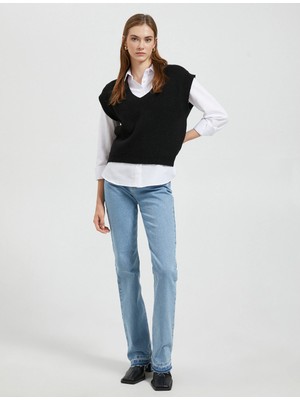 Koton V Yaka Süveter Örgü Ribanalı