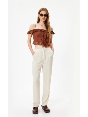 Koton Havuç Kesim Kumaş Pantolon Aerobin Saten Cepli Pile Detaylı