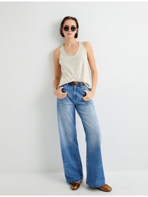 Koton Geniş Paça Kot Pantolon Standart Bel Cepli - Bianca Wide Leg Jeans