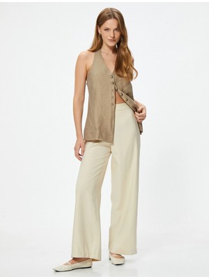 Koton Yüksek Bel Geniş Paça Pantolon Modal Kumaş