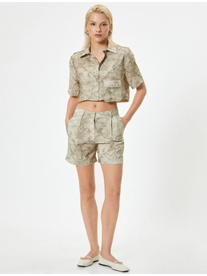 Koton Kısa Şort Cepli Tencel™ Kumaş Batik Desenli