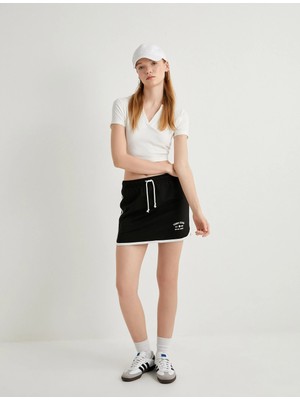 Koton Tenis Eteği Beli Bağlamalı Baskı Detaylı Pamuklu