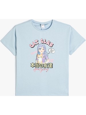 Koton Baskılı Mavi Kız Çocuk T-Shirt 4SKG10525AK