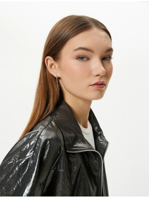 Koton Metalik Parlak Ceket Fermuarlı Dik Yaka Paraşüt Kumaş