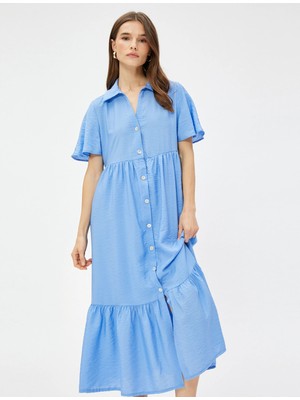 Koton Uzun Gömlek Elbise Kısa Kollu Katlı