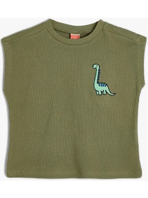 Koton Aslanlı Atlet Tişört Dokulu Bisiklet Yaka Pamuklu