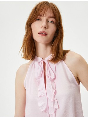 Koton Halter Yaka Bluz Fırfırlı Pencere Detaylı Modal Karışımlı