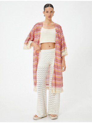 Koton Uzun Kroşe Kimono Püsküllü Dirsek Boy