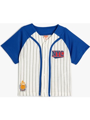 Koton Spor T-Shirt Baskılı Kısa Kollu V Yaka Düğme Kapamalı