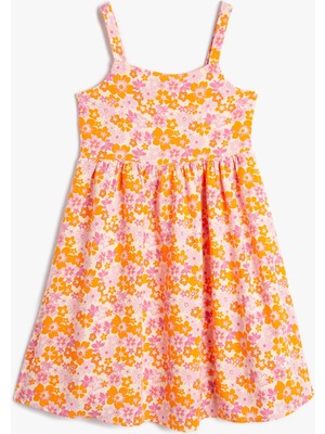 Koton Çiçekli Elbise Askılı Arkası Fermuarlı Viskon Kumaş