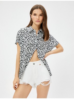 Koton Çiçekli Gömlek Kısa Kollu Ecovero® Viscose