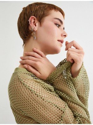 Koton Crop File Tişört Uzun Kollu Bisiklet Yaka