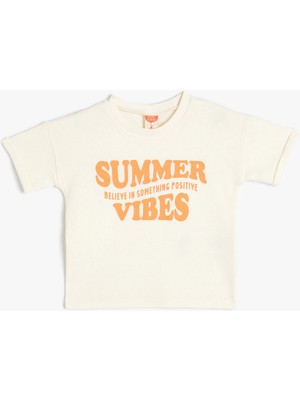 Koton Erkek Çocuk Yaz Temalı Kısa Kollu Pamuklu Tişört Slogan Baskılı Günlük Stil