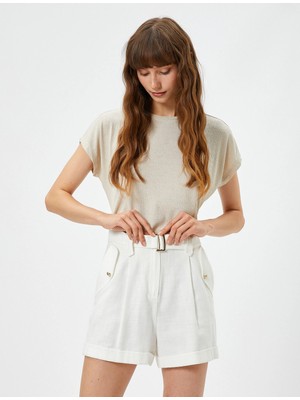 Koton Crop Tişört Yarasa Kol Bisiklet Yaka