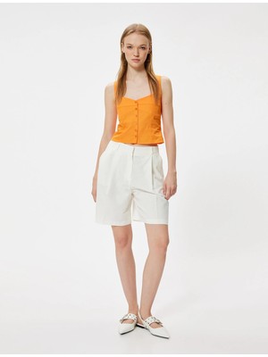 Koton Crop Atlet Poplin Kalın Askılı Düğmeli V Yaka Slim Fit