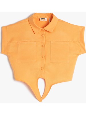 Koton Crop Gömlek Önden Bağlama Detaylı Kısa Kollu Cepli Modal Kumaş