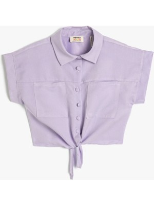Koton Crop Gömlek Önden Bağlama Detaylı Kısa Kollu Cepli Modal Kumaş