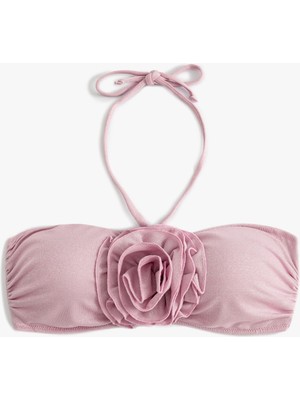 Koton Straplez Bikini Üstü Gül Aplike Detaylı Askı Detaylı Pedli