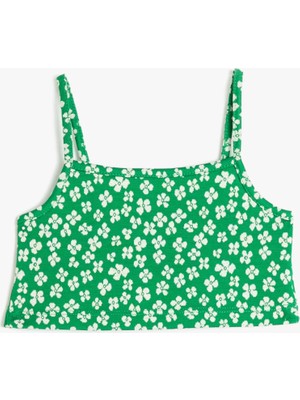 Koton Kız Çocuk Askılı Çiçekli Pamuk Karışımlı Crop Üst 3SKG30013AK
