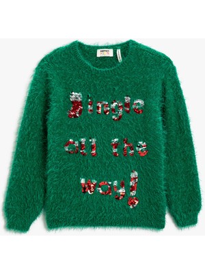 Koton Peluş Yılbaşı Kazağı Pul-Payet İşlemeli Bisiklet Yaka Uzun Kollu