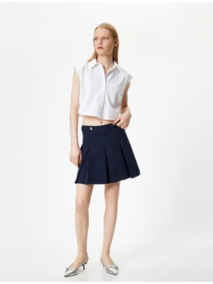 Koton 4SAK70061UW 709 Lacivert Kadın Dokuma Etek