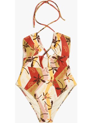 Koton Çiçekli Halter Yaka Mayokini Astarlı Çıkarılabilir Pedli
