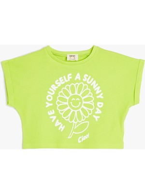 Koton Crop Tişört Kısa Kollu Bisiklet Yaka Çiçek Baskılı Pamuklu