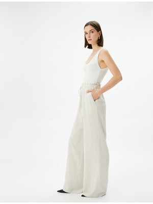 Koton Bol Paça Pantolon Yüksek Bel Beli Bağcıklı Cepli