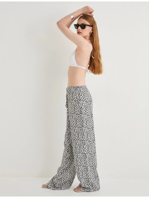 Koton Leopar Desenli Pantolon Beli Bağcıklı Viskon Kumaş