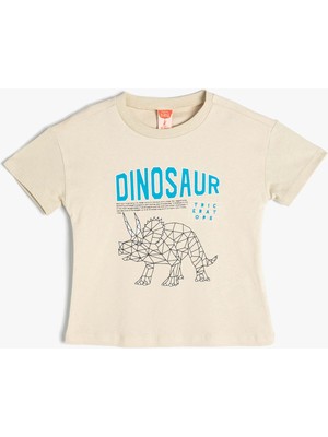 Koton Tişört Dinozor Baskılı Kısa Kollu Bisiklet Yaka