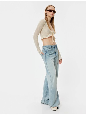 Koton Örgü Crop Hırka Bağcık Detaylı Uzun Kollu