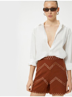 Koton Mini Şort Parlak Işleme Detaylı Normal Bel Viskon Karışımlı