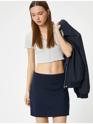 Koton Fermuarlı Crop Tişört Uzun Kollu Slim Fit