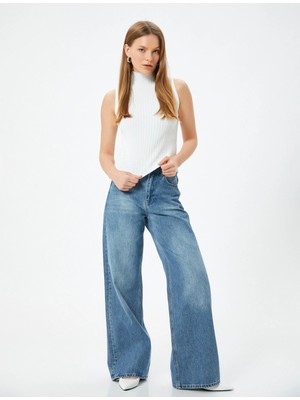 Koton Kolsuz Dik Yaka Triko Üst Saç Örgü Desenli