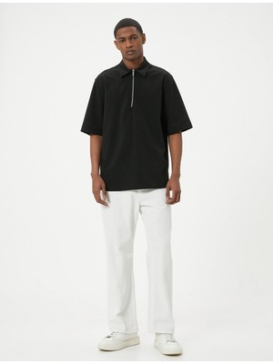 Koton Yarım Fermuarlı Gömlek Kısa Kollu Viskon Karışımlı