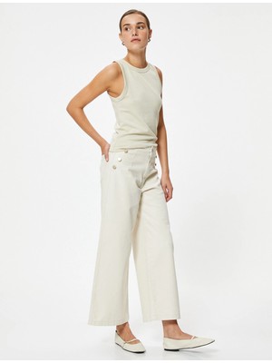 Koton Crop Geniş Paça Kot Pantolon Yüksek Bel Düğmeli - Bianca Wide Leg Jean